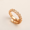 Gold-plated snake bone ring with full diamonds